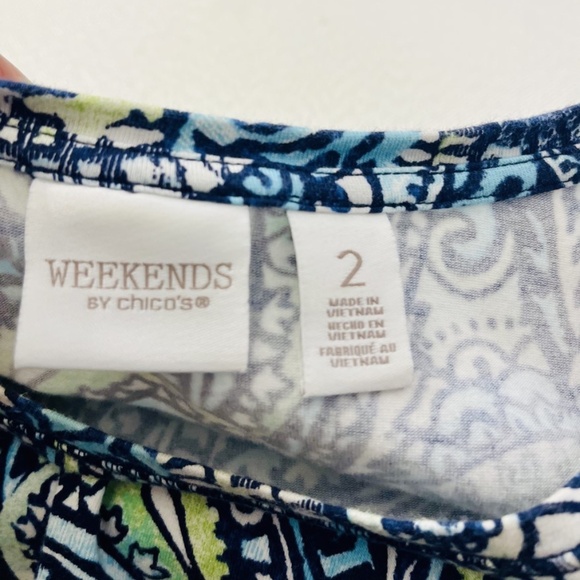 Weekends by Chico's Multicolor Paisley Long Sleeve Tee 95% Cotton Chico Size 2 - Picture 4 of 6